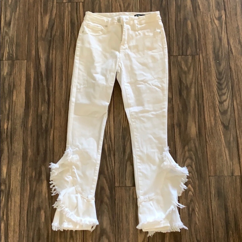 BLANK NYC white denim jeans with fringe detail